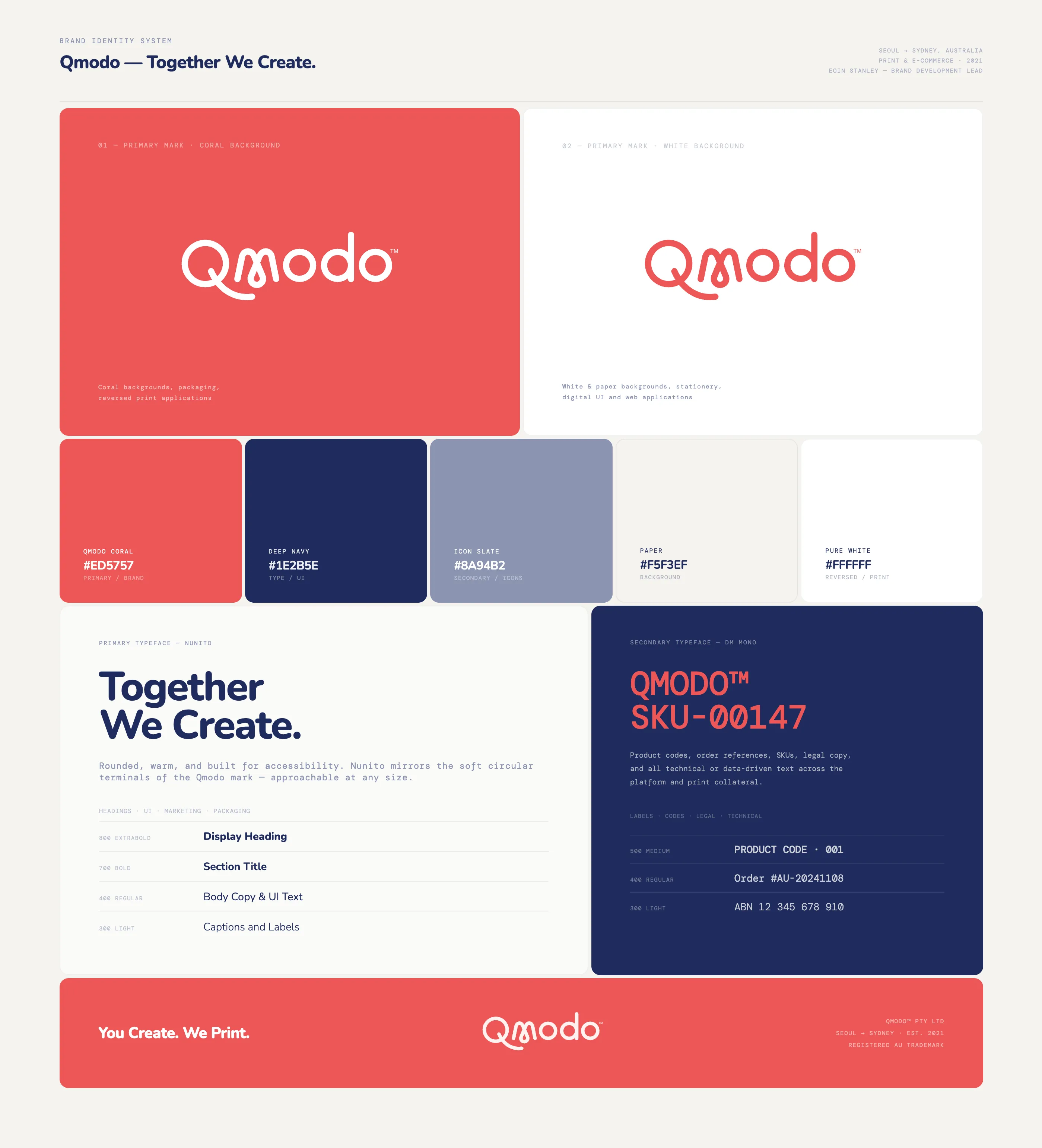 Qmodo identity system — logo, colour palette and typography
